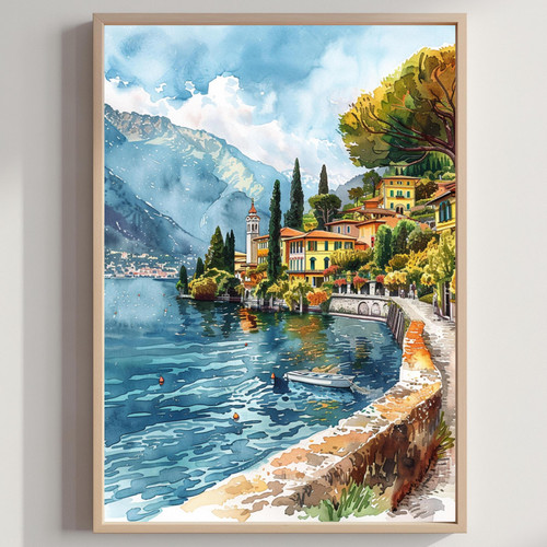 Lake como italy - italy, watercolor