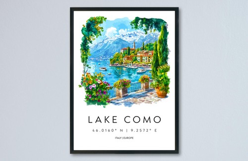 Lake como watercolor poster - lake,