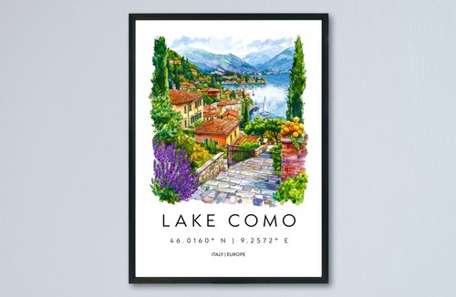 Lake como watercolor poster - lake,