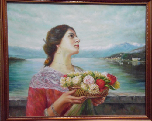 Portrait lady with flowers - lady,