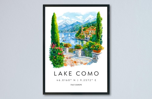 Lake como watercolor poster - como,