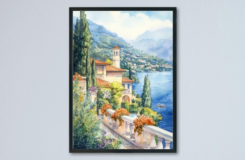 Lake como watercolor poster - lake,